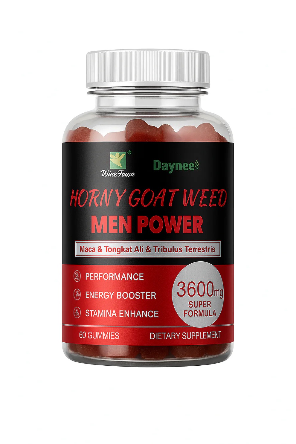 Bouteille Horny Goat Weed Men Power avec gummies rouges